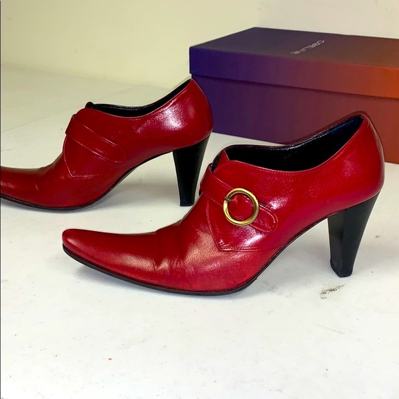 Obeline Shoes - Obeline Leather Hugh Heel Shoes in Red